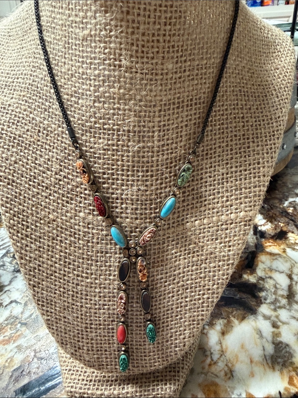 Vintage Liz Claiborne Boho Pendant Necklace with Turquoise Accents